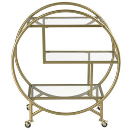 Wyld And Coco Art Deco Gold Kitchen Trolley - 3 Tempered Glass Shelves, Braked Wheels, 50 X 34 Cm - thumbnail 1