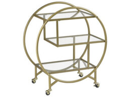 Wyld And Coco Art Deco Gold Kitchen Trolley - 3 Tempered Glass Shelves, Braked Wheels, 50 X 34 Cm - thumbnail 3