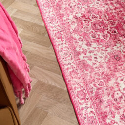 Ohs Vintage Print Washable Runner Rug Non Slip Area Floor Mat, Pink - 60 X 150Cm - thumbnail 2