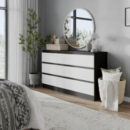Urbn-Living Urbnliving 120Cm Width Black Wooden Chest Of White 6 Drawers Bedroom Furniture Storage Bedside Table Modern Cabinet - thumbnail 4