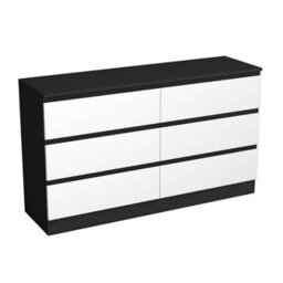 Urbn-Living Urbnliving 120Cm Width Black Wooden Chest Of White 6 Drawers Bedroom Furniture Storage Bedside Table Modern Cabinet - thumbnail 5