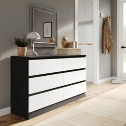Urbn-Living Urbnliving 120Cm Width Black Wooden Chest Of White 6 Drawers Bedroom Furniture Storage Bedside Table Modern Cabinet - thumbnail 3