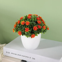 Vibrant Artificial Potted Flowers, Indoor/outdoor Decorative Plant, Orange & Red