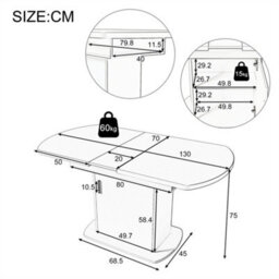 Abrihome Extendable Oval Dining Table, 110-130Cm X 70Cm With Storage, Space-Saving Multi-Function Design, White With Silver Handles - thumbnail 4