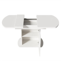 Abrihome Extendable Oval Dining Table, 110-130Cm X 70Cm With Storage, Space-Saving Multi-Function Design, White With Silver Handles - thumbnail 5