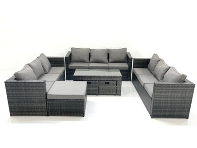 Fimous Outdoor Garden Furniture Set 7 Pieces Rattan Sofa Set With Coffee Table 3 Footstools Dark Grey Mixed - image 1