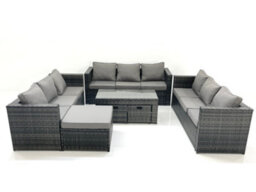 Fimous Outdoor Garden Furniture Set 7 Pieces Rattan Sofa Set With Coffee Table 3 Footstools Dark Grey Mixed - thumbnail 1