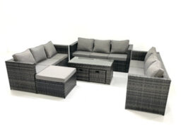 Fimous Outdoor Garden Furniture Set 7 Pieces Rattan Sofa Set With Coffee Table 3 Footstools Dark Grey Mixed - thumbnail 2