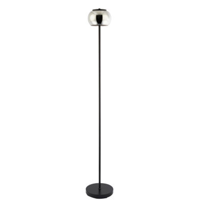 Happy Homewares Modern Led Floor Lamp In Matte Black With Smoked Glass Shade And Foot Switch - image 1