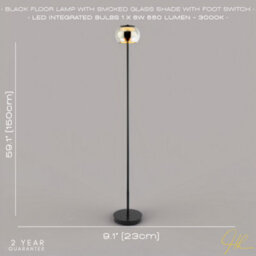 Happy Homewares Modern Led Floor Lamp In Matte Black With Smoked Glass Shade And Foot Switch - thumbnail 4