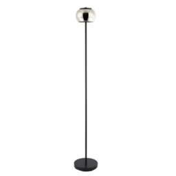 Happy Homewares Modern Led Floor Lamp In Matte Black With Smoked Glass Shade And Foot Switch