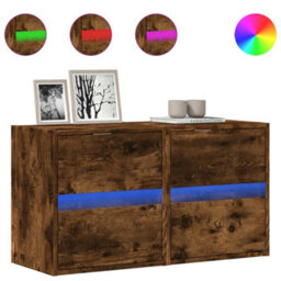 Berkfield Durable Tv Wall Cabinets With Led Lights 2 Pcs Smoked Oak 41X31X45 Cm - thumbnail 1
