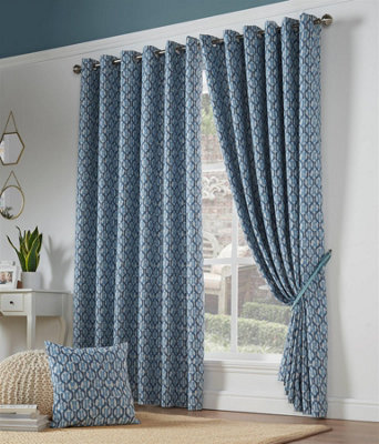 Luxury Living Camb Printed Eyelet Ring Top Curtains Blue - image 1