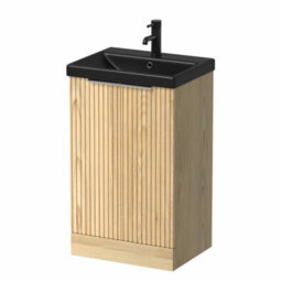 Affine 500mm Fluted Wood Floorstanding Vanity Unit Black Ceramic Basin Chrome Handle - thumbnail 4