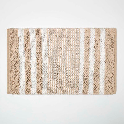 Homescapes Beige Chenille Stripe Bath Mat 100% Cotton, 50 X 80 Cm - image 1