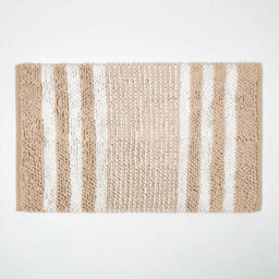 Homescapes Beige Chenille Stripe Bath Mat 100% Cotton, 50 X 80 Cm