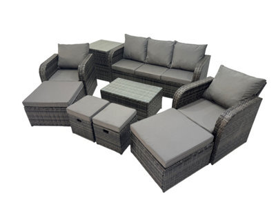 Fimous Outdoor Reclining Chair 3 Seater Sofa Coffee Table Set Garden Rattan Furniture Set 9 Seater With 4 Stools Side Table - image 1