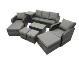 Fimous Outdoor Reclining Chair 3 Seater Sofa Coffee Table Set Garden Rattan Furniture Set 9 Seater With 4 Stools Side Table - thumbnail 1