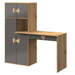 Index 11 Desk  Modern Laminated Office Desk Artisan Oak And Grey Gloss With Cabinets And Handles - thumbnail 2