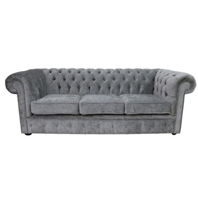 Chesterfield Crystal 3 Seater Sofa Modena Cloud Grey Velvet Fabric In Classic Style - image 1