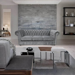 Chesterfield Crystal 3 Seater Sofa Modena Cloud Grey Velvet Fabric In Classic Style - thumbnail 4