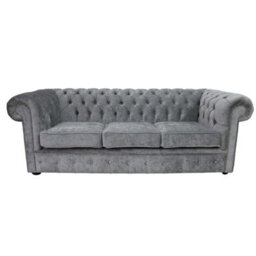 Chesterfield Crystal 3 Seater Sofa Modena Cloud Grey Velvet Fabric In Classic Style - thumbnail 1