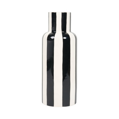 Deenz Ceramic Vase Monochrome Striped Design Chic Pattern Home Decorative Clean Lines Faux Flowers Pot Black/white 40X16 Cm - image 1