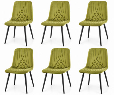 Oira Homes Modern Set Of 6 Olive Milo Velvet Dining Chairs Modern Diamond Ribbed Kitchen Dining Chairs - image 1