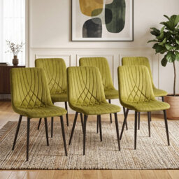 Oira Homes Modern Set Of 6 Olive Milo Velvet Dining Chairs Modern Diamond Ribbed Kitchen Dining Chairs - thumbnail 4