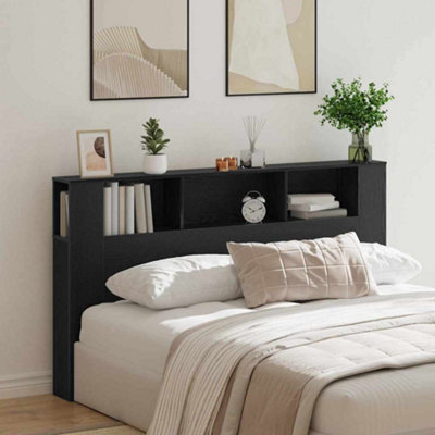 Berkfield Headboard Cabinet In Black Oak - 180X18.5X102.5 Cm, Made From Engineered Wood - image 1
