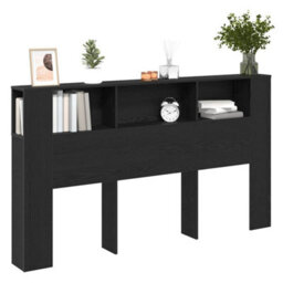Berkfield Headboard Cabinet In Black Oak - 180X18.5X102.5 Cm, Made From Engineered Wood - thumbnail 3