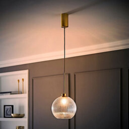 Valuelights Maddison Clear Ribbed Glass Shade Brushed Gold Ceiling Pendant Light - thumbnail 2