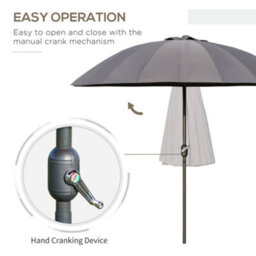Outsunny 2.5M Round Curved Adjustable Parasol Sun Umbrella Metal Pole Grey - thumbnail 4