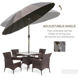 Outsunny 2.5M Round Curved Adjustable Parasol Sun Umbrella Metal Pole Grey - thumbnail 5