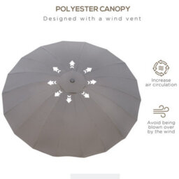 Outsunny 2.5M Round Curved Adjustable Parasol Sun Umbrella Metal Pole Grey - thumbnail 6