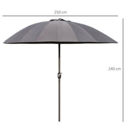 Outsunny 2.5M Round Curved Adjustable Parasol Sun Umbrella Metal Pole Grey - thumbnail 3