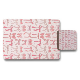 Benjamin Tate Design Bow Pattern Placemat And Coaster Set With Wooden Base In Pink Tones Limited Edition - thumbnail 1