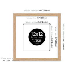 "12X12"" Oak Picture Frame - 12X12"" Square Frame With 10X10"" Mount For 12X12""/10X10"" Pictures Moderrn Style Thin Edge, 1 Pack" - thumbnail 2