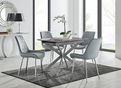 Furniturebox Uk Lira 100Cm Grey Metal Extending Dining Table & 4 Grey Pesaro Silver Chairs - image 1