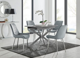 Furniturebox Uk Lira 100Cm Grey Metal Extending Dining Table & 4 Grey Pesaro Silver Chairs - thumbnail 1