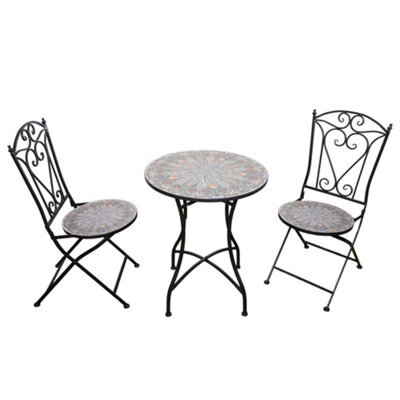 Shatchi Outdoor Mosaic Bistro Set With Ceramic Table And 2 Folding Chairs For Patio Balcony And Garden Seating - image 1