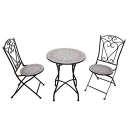 Shatchi Outdoor Mosaic Bistro Set With Ceramic Table And 2 Folding Chairs For Patio Balcony And Garden Seating - thumbnail 1
