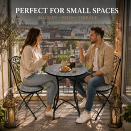 Shatchi Outdoor Mosaic Bistro Set With Ceramic Table And 2 Folding Chairs For Patio Balcony And Garden Seating - thumbnail 7