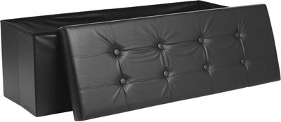 Storage Ottoman Padded Foldable Bench Chest With Lid Holds Up To 100 Kg For Bedroom Room Black Faux Leather 110Cm X 38 Cm X 38 Cm - image 1