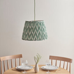 Luminosa Lighting Luminosa Eltham Brushed Aged Brass, Green Flex Pendant Light With Cotswold Green Fabric Zigzag Shade 40Cm B22 - thumbnail 3