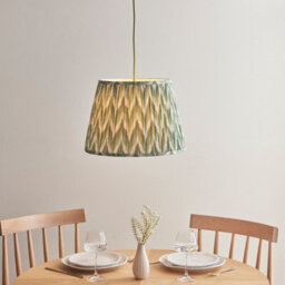 Luminosa Lighting Luminosa Eltham Brushed Aged Brass, Green Flex Pendant Light With Cotswold Green Fabric Zigzag Shade 40Cm B22 - thumbnail 2