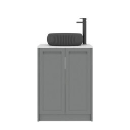 Royal Bathrooms Royal Bathroom Elmore 600mm Matt Pebble Grey Freestanding Bathroom Vanity Unit 2 Door Plain White Worktop With Milan Black Basin - thumbnail 7