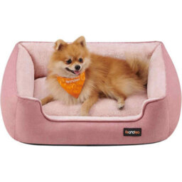 Washable Linen Look Pet Bed With Raised Edges And Non-Slip Base, Dog Sofa Bed, Jelly Pink - thumbnail 8