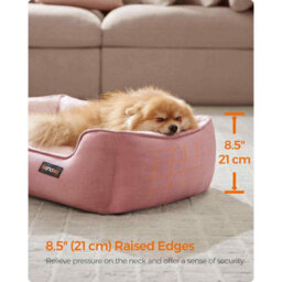 Washable Linen Look Pet Bed With Raised Edges And Non-Slip Base, Dog Sofa Bed, Jelly Pink - thumbnail 3
