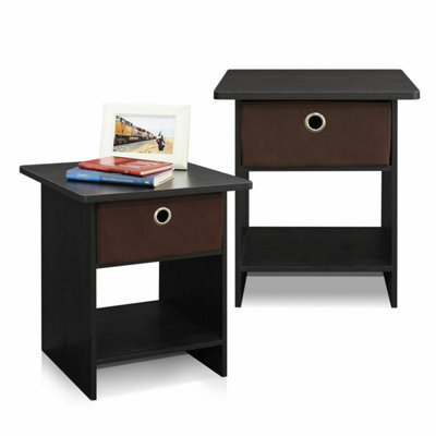 Walplus Furinno Dario End Table/ Night Stand Storage Shelf With Bin Drawer, Espresso/brown, Set Of 2 - image 1